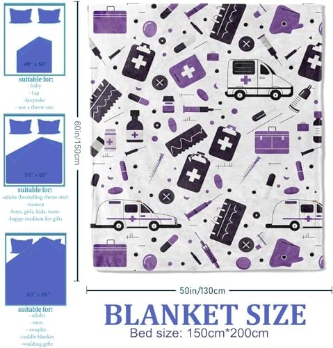 Plistiz Nurse Medical Theme Throw Blanket 50x60