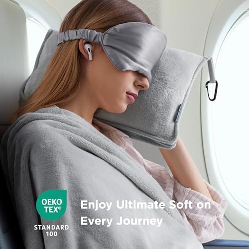 Bedsure 3-in-1 Travel Blanket with Pillow and Eye Mask