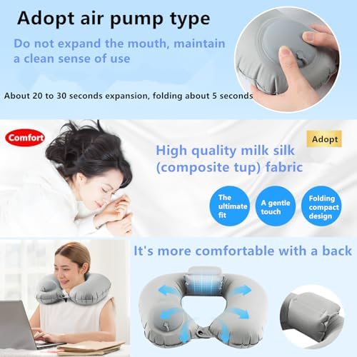 GDEOUP Inflatable Travel Neck Pillow with Pump and Storage Pouch