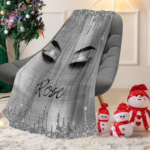 Custom Blanket with Name Personalized Eyelash Gray 30x40 Inch Throw