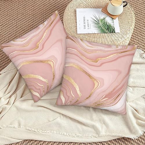 Pink Gold Marble Throw Pillow Covers Set of 2