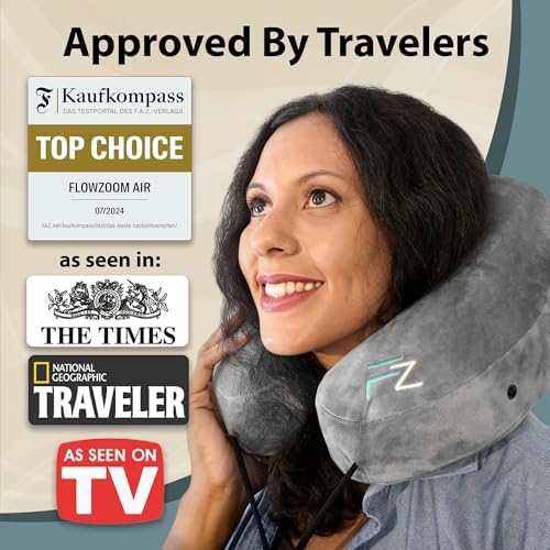 FLOWZOOM Air Inflatable Travel Pillow - H-Shape Hooded with 5 Snooze Modes