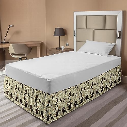 Ambesonne Cat Bedskirt - Sketch Kittens TwinTwin XL Pale Yellow Black