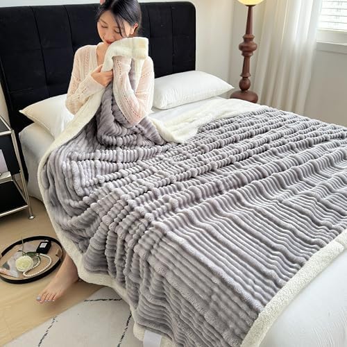 UKELER Sherpa Throw Blanket 60 x 80 Inch Silver Gray
