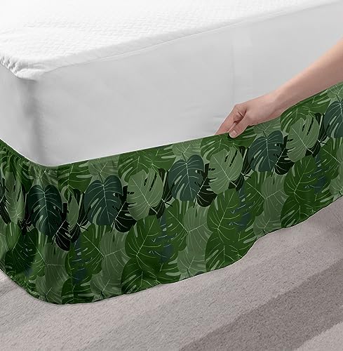 Ambesonne Forest Green Bed Skirt with Camouflage Palm Leaf Pattern 1