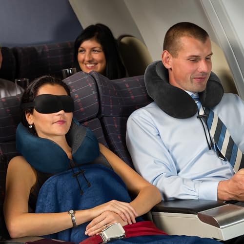 Travel Pillow and Blanket Set with Sleep Mask