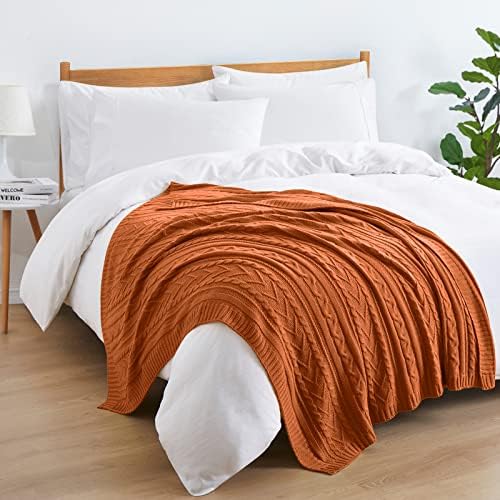 Aormenzy Rust Orange Cable Knit Throw Blanket 50x60 1