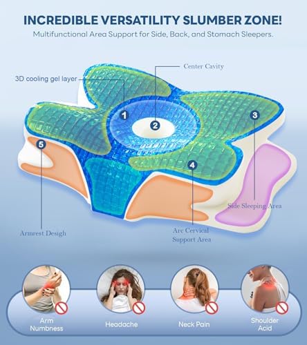 EUCIOR 7inch Cooling Gel Neck Pillow for Back and Shoulder Support
