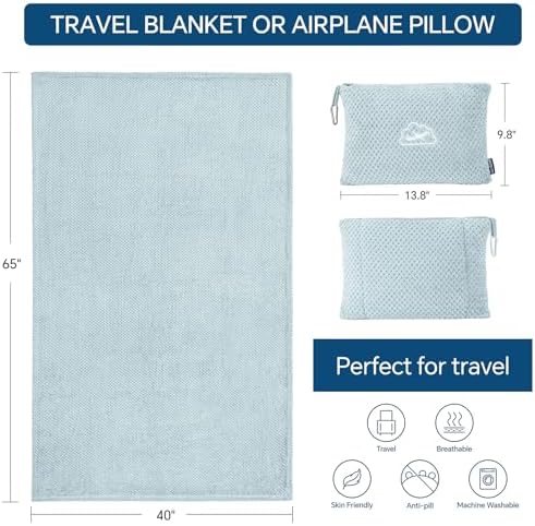 BEDELITE Travel Blanket Pillow Set 2-in-1 Blue