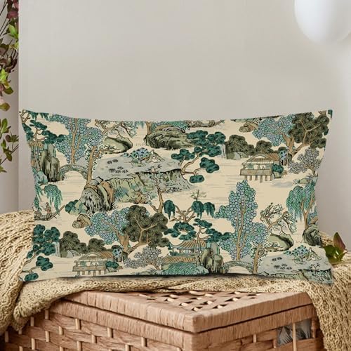 TOKILIAR Chinoiserie Throw Pillow Covers Set of 2 12x20 Green