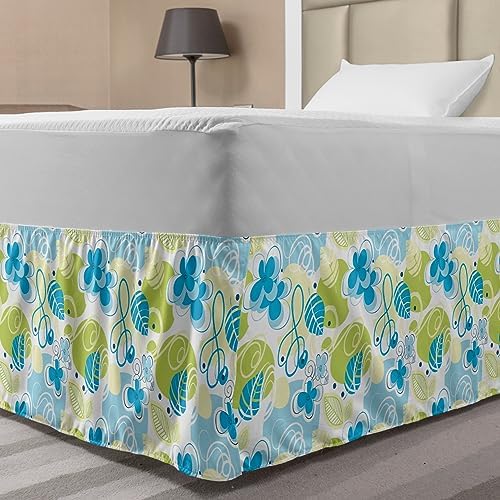 Ambesonne Floral Elastic Bed Skirt - TwinTwin XL Blue Green White