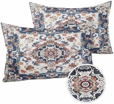 Waterproof Pillow Protector 2 Pack Boho Blue Flower Textured