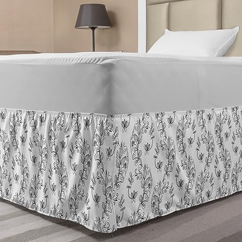 Ambesonne Black and White Bed Skirt with Scroll and Swirls Pattern