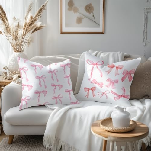 2 pcs Flannel Bow Throw Pillow Covers 18x18 Preppy Decor