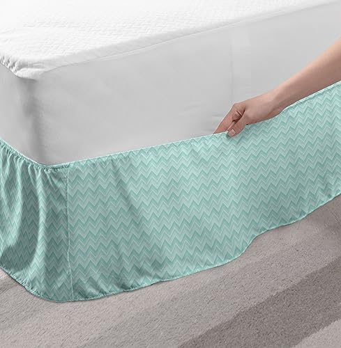 Ambesonne Chevron Bedskirt - Pastel Green Zigzag Pattern Twin XL