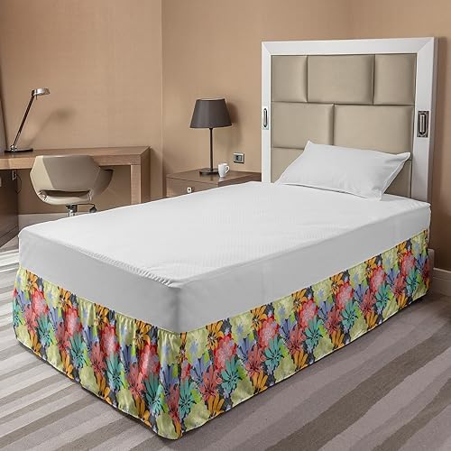 Ambesonne Garden Art Bedskirt with Spring Flowers Design