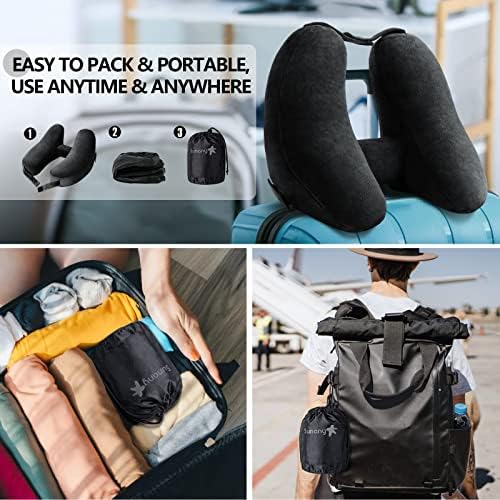 Sunany Travel Neck Pillow with Velour Cover and Drawstring Bag
