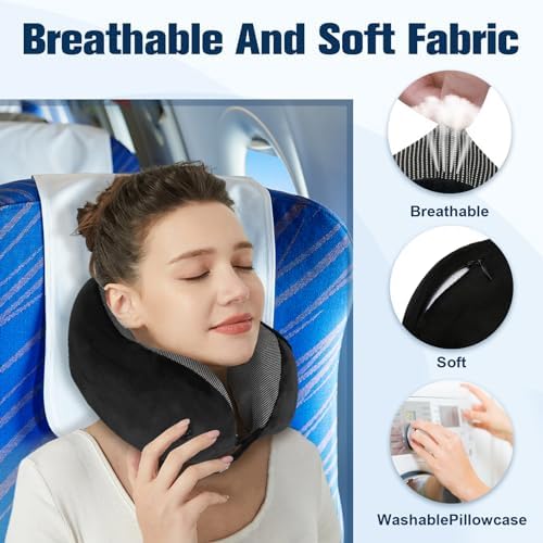 Adjustable Memory Foam Neck Pillow with Eye Mask and Earplugs