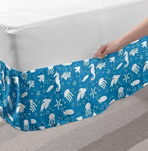 Ambesonne Animal Bedskirt with Swimming Deep Zone Design