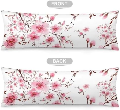 DINJUNA Pink Cherry Blossoms Body Pillow Cover 20x54