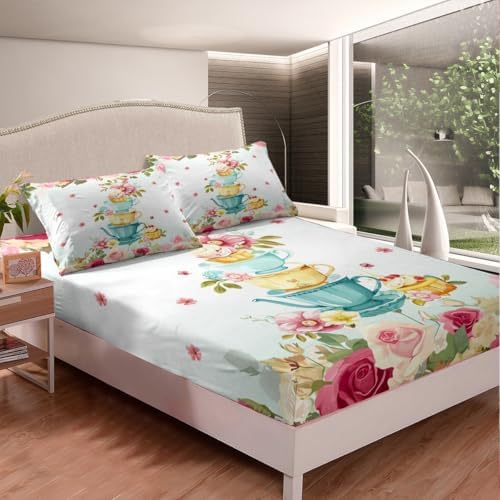 Castle Fairy Colorful Floral Fitted Sheet Set