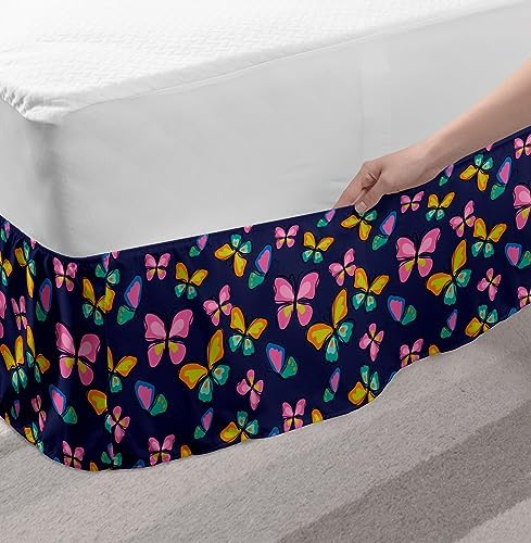 Ambesonne Nature Bed Skirt with Flying Butterflies Print