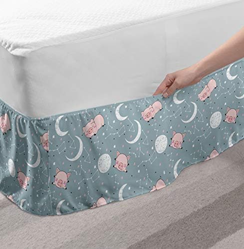 Ambesonne Funny Pig Silhouettes Bed Skirt Rose Cadet Blue