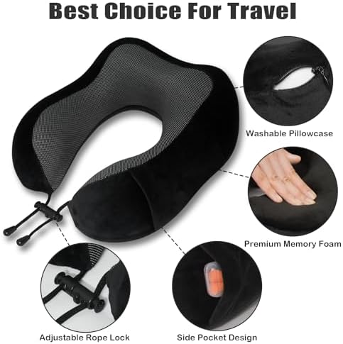 Elvodosia Travel Pillow with Eye Mask and Earplug - Black