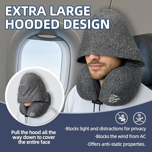 SKYTRAX COMF Travel Pillow with Extra Large Hood