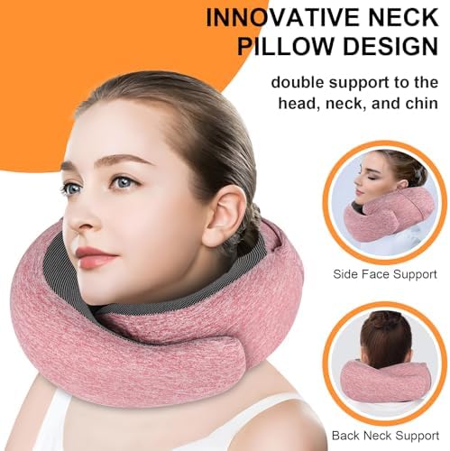 Vzpeun Travel Pillow - Red Hooded Neck Support for Airplane Office Car