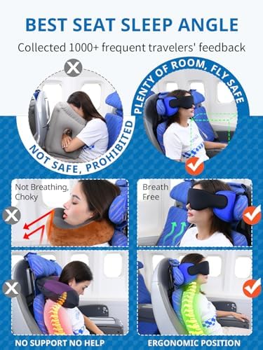 Sarisun 2 Pack Travel Pillows with Sleep Eye Mask Black