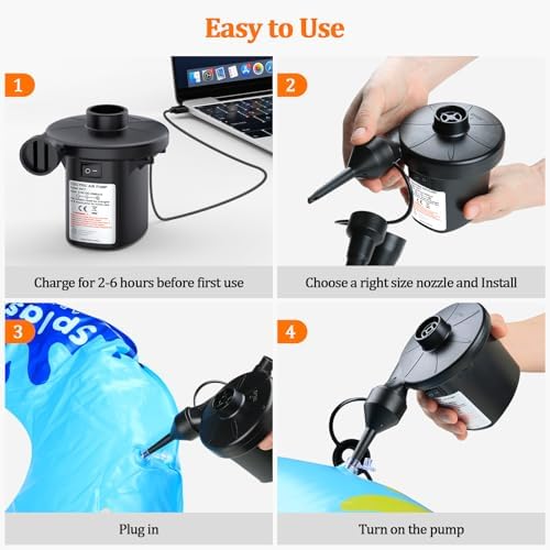 PULIDIKI Rechargeable Air Pump with 3 Nozzles