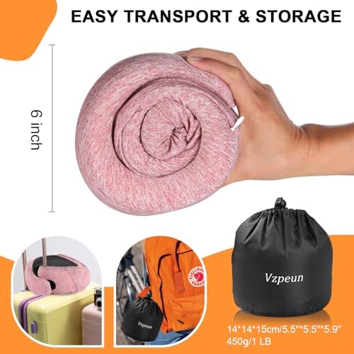Vzpeun Travel Pillow - Red Hooded Neck Support for Airplane Office Car