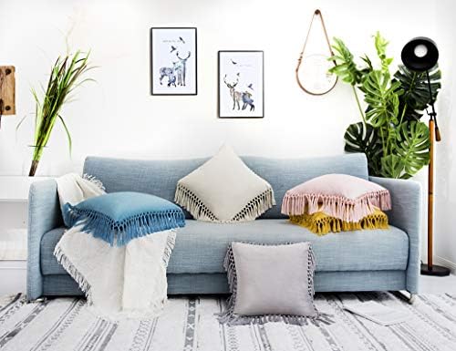 Velvet Throw Pillow Cases with Tassels 18x18 Pack of 2 Gray