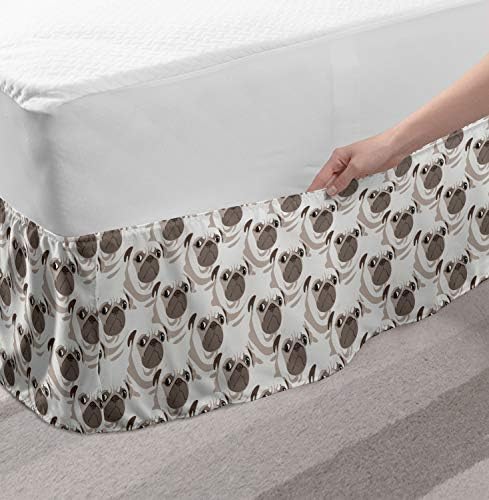 Ambesonne Pug Bedskirt - TwinTwin XL Coconut Taupe Pale Sepia