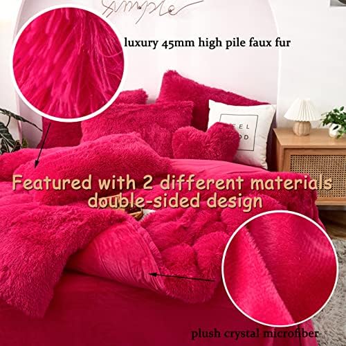 MorroMorn King Size Shag Fluffy Bed Set Bright Pink