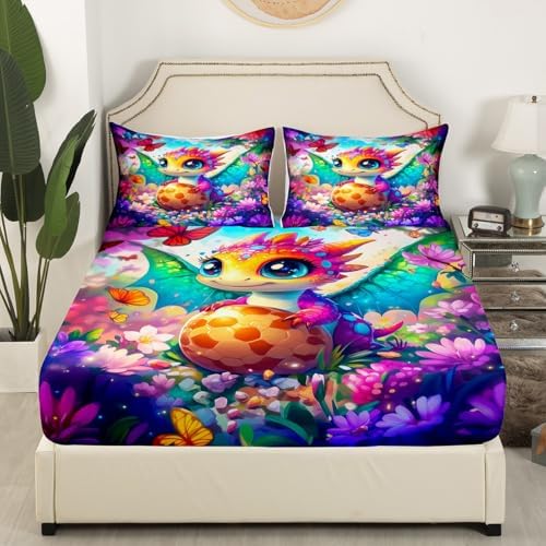 Castle Fairy Cartoon Dragon Bed Sheet Set Twin Size 1