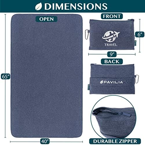 PAVILIA Travel Blanket Pillow Set Compact Packable Navy Blue
