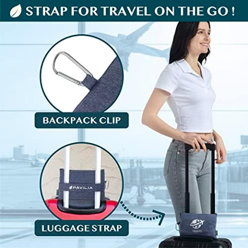 PAVILIA Travel Blanket Pillow Set Compact Packable Navy Blue