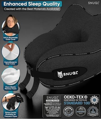 SNUGL Travel Pillow Neck Support for Long Flights