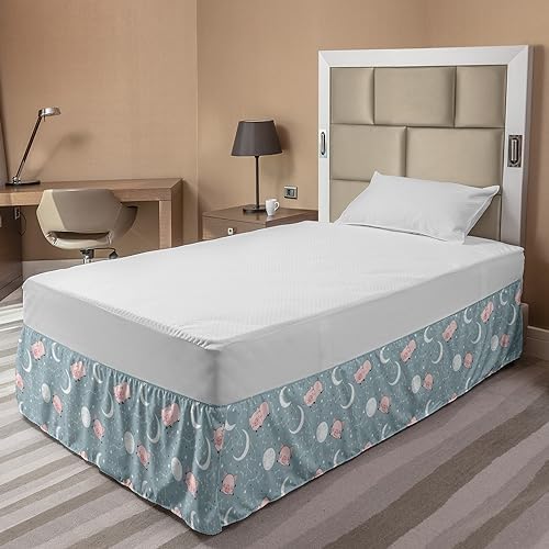 Ambesonne Funny Pig Silhouettes Bed Skirt Rose Cadet Blue