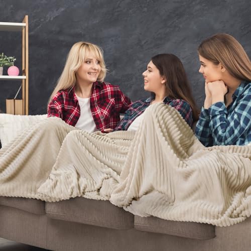 Buryeah 12 Pcs Flannel Throw Blanket Ivory 1