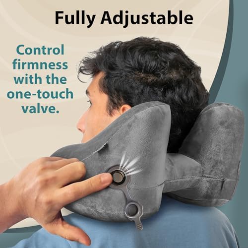 FLOWZOOM Air Inflatable Travel Pillow - H-Shape Hooded with 5 Snooze Modes