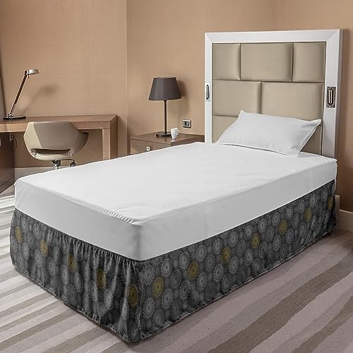 Ambesonne Mandala Bedskirt with Lace Look Pattern Grey and Mustard