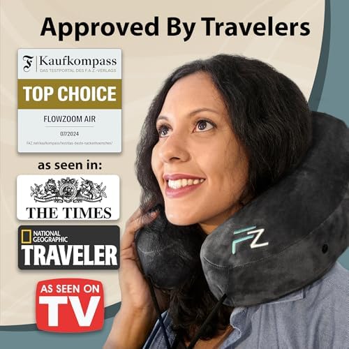 FLOWZOOM Air Inflatable Neck Pillow - Jet Black H-Shape with 5 Snooze Modes