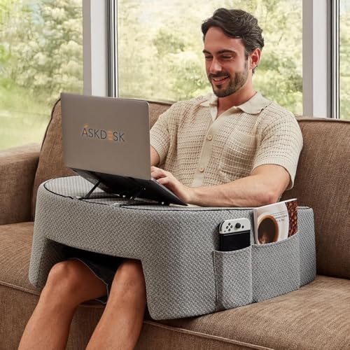 AskDesk Extra Large Reading Pillow with Armrest and Side Pockets