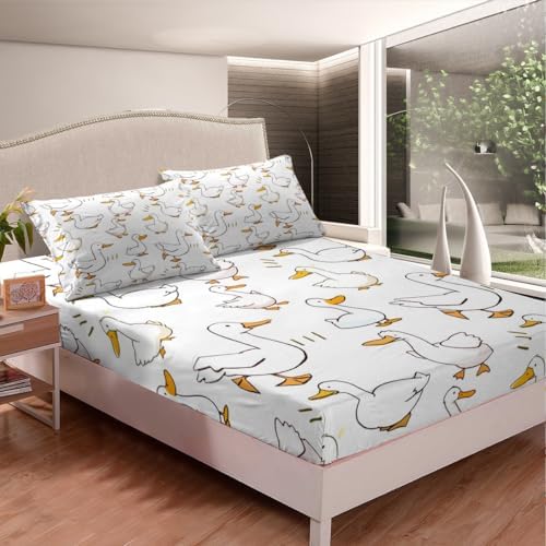 Homewish Cartoon Duck Fitted Sheet Twin Size with 1 Pillowcase