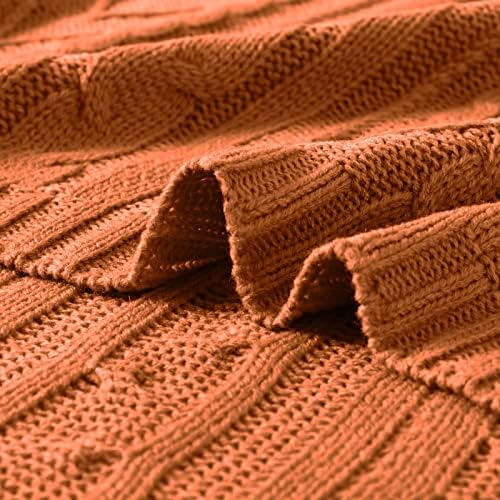Aormenzy Rust Orange Cable Knit Throw Blanket 50x60 1