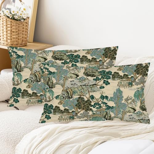 TOKILIAR Chinoiserie Throw Pillow Covers Set of 2 12x20 Green