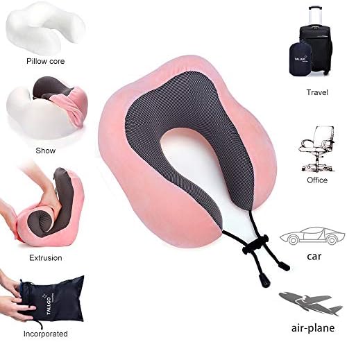 TALLGO Travel Pillow with Memory Foam Support Pink 1